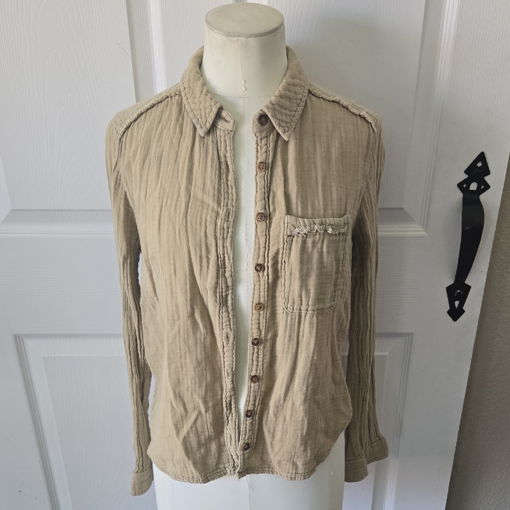 Pilcro Beige Textured Button Down Shirt